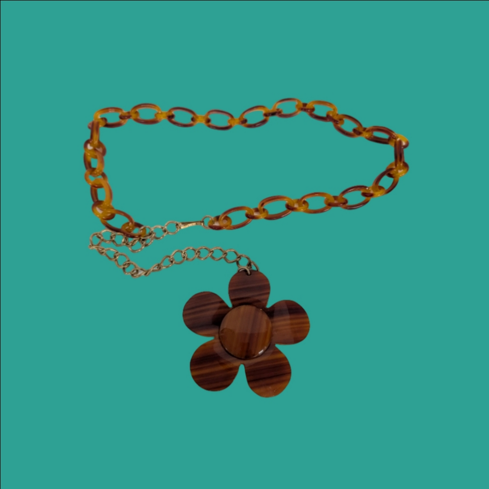 Vintage Belt Bohemian Hippie Chain Style Flower Power Faux Tortoise Shell 1970